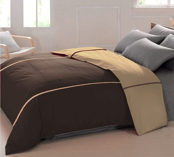Soft Plain 210 Mercerised Cotton Duvet Cover In Coffee Brown & Camel Brown Online At Best Prices