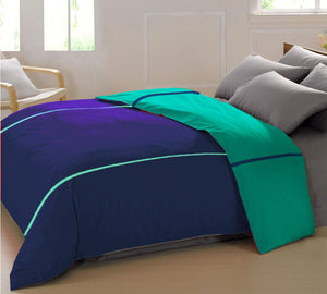 Soft Plain 210 Mercerised Cotton Duvet Cover In Marine Blue & Aqua Green Online At Best Prices