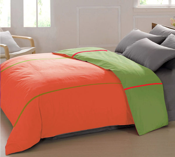 Soft Plain 210 Mercerised Cotton Duvet Cover In Peach & Green Online At Best Prices