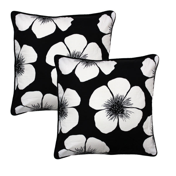 Quartz Printed Floral Cotton Cushion Cover - Black & White