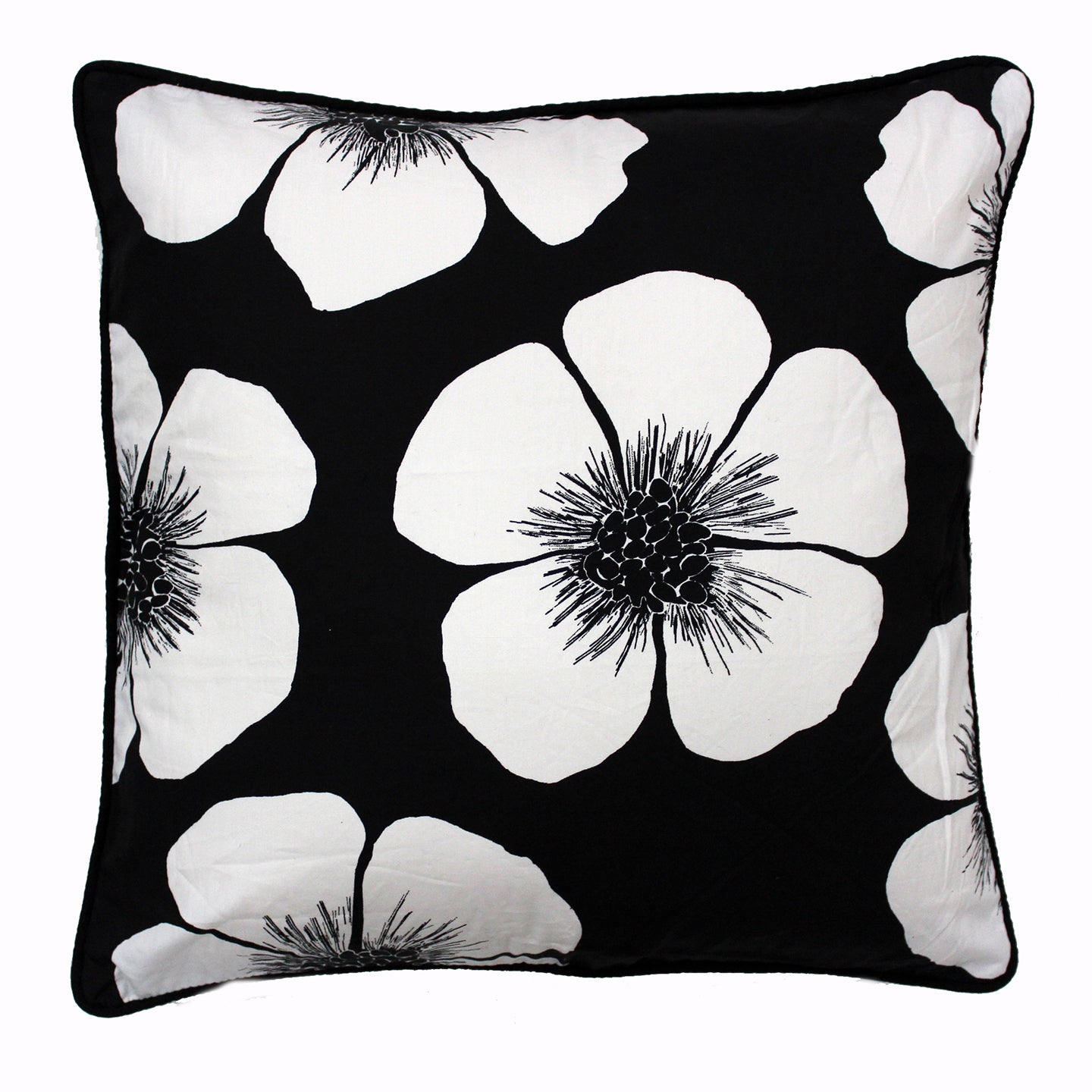 Quartz Printed Floral Cotton Cushion Cover - Black & White