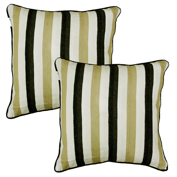 ALPHA  Woven Cotton Stripes 2 Pcs Cushion Cover set - Black & Khaki