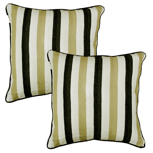 ALPHA  Woven Cotton Stripes 2 Pcs Cushion Cover set - Black & Khaki