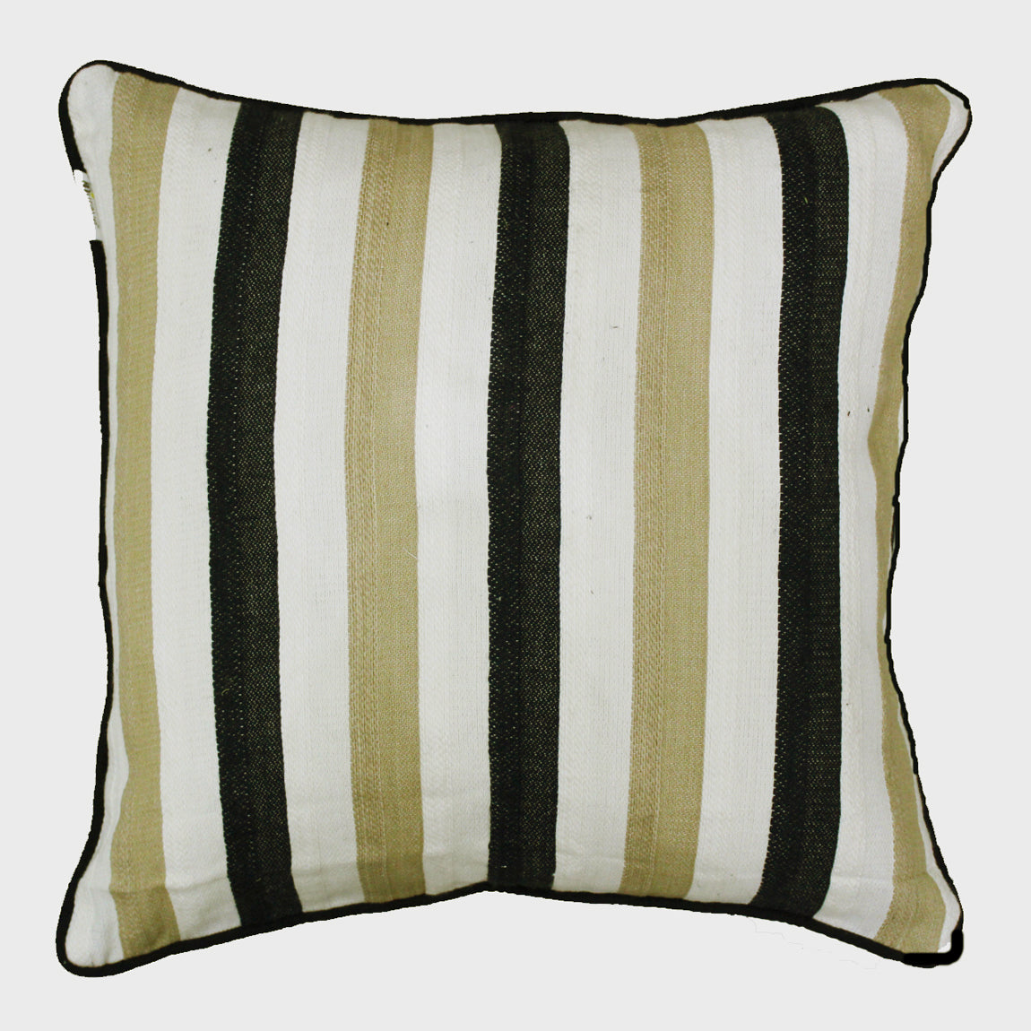 ALPHA  Woven Cotton Stripes 2 Pcs Cushion Cover set - Black & Khaki