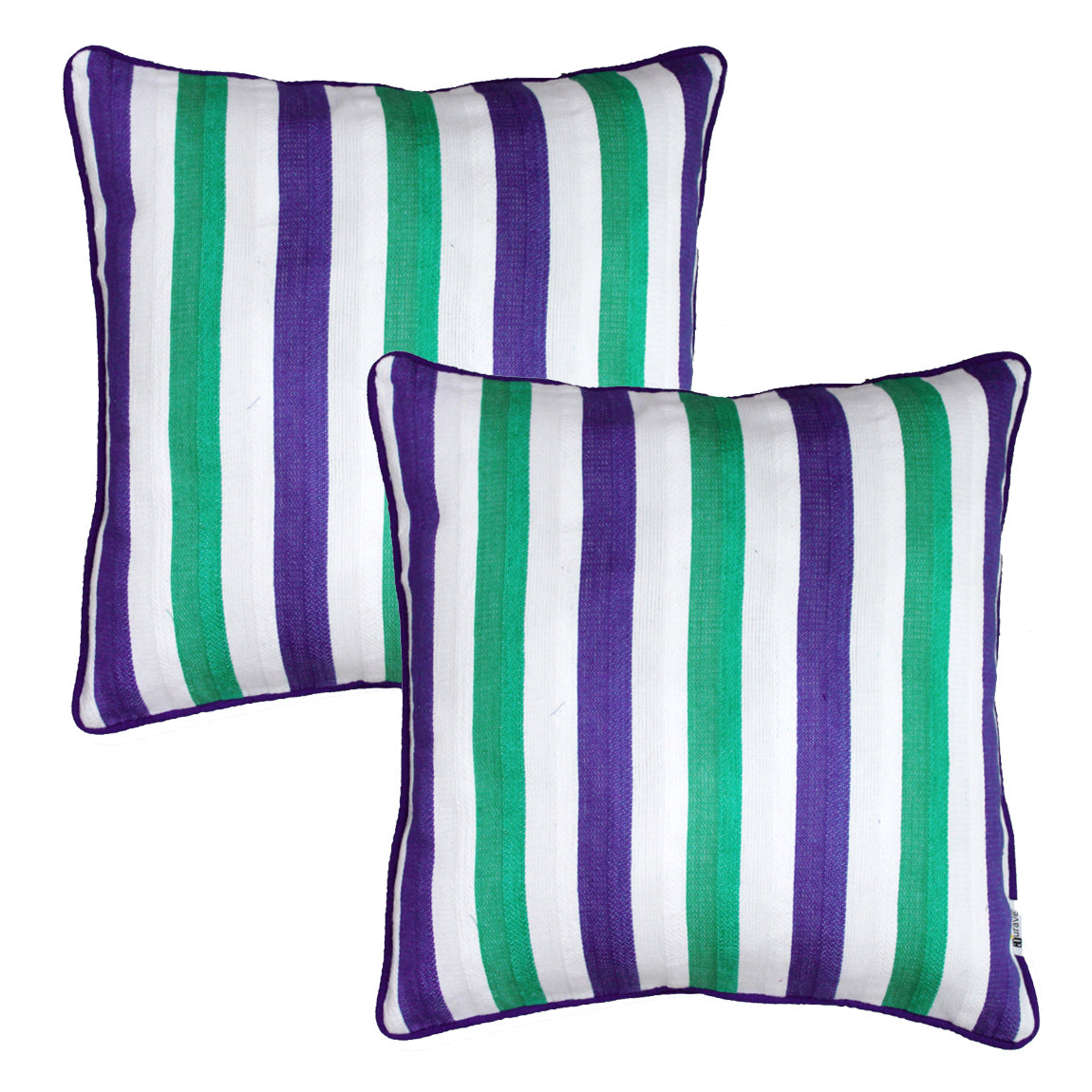 ALPHA Woven Cotton Stripes 2 Pcs Cushion Cover set - Blue & Green