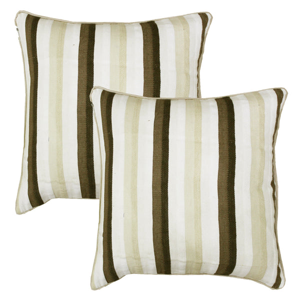 ALPHA Woven Cotton Stripes 2 Pcs Cushion Cover set - Beige & Brown