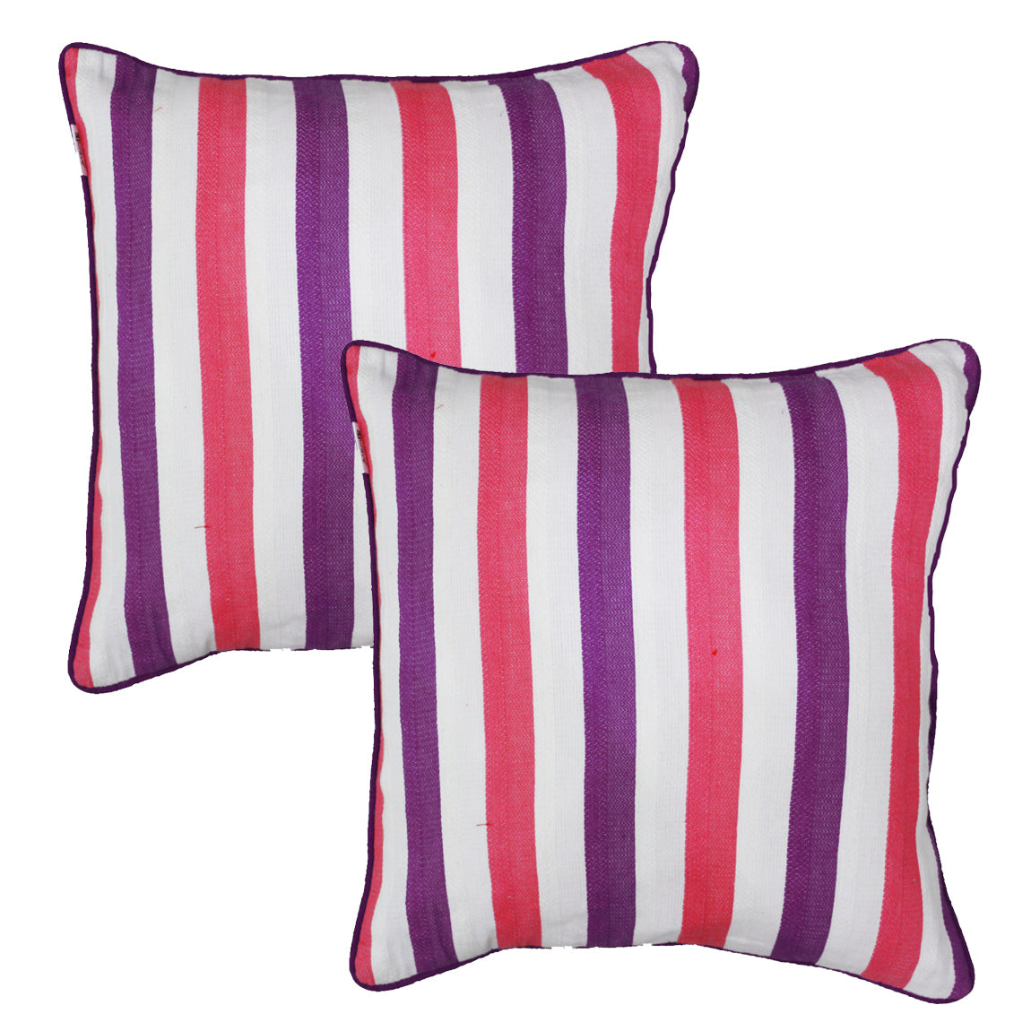 ALPHA Woven Cotton Stripes 2 Pcs Cushion Cover set - Pink & Purple