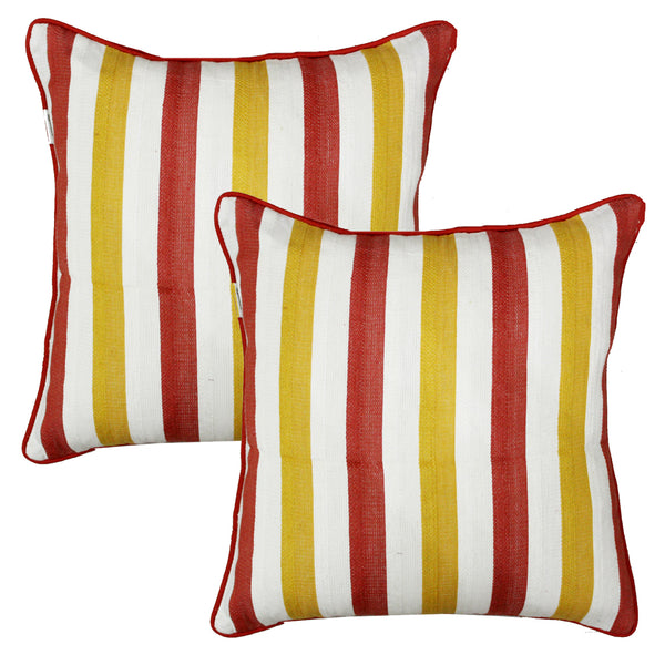 ALPHA  Woven Cotton Stripes 2 Pcs Cushion Cover set - Rust & Mustard