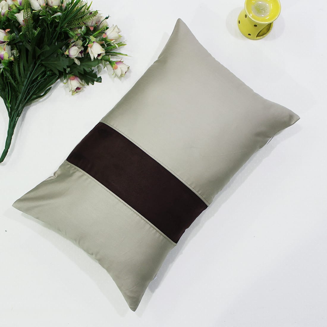 Cotton Satin Suede Patch Throw/Lumbar Pillow for Couch/Bed (with insert)
