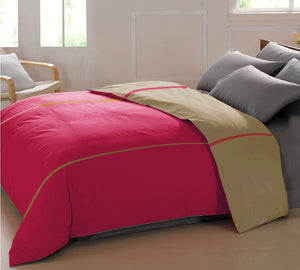 Soft Plain 210 Mercerised Cotton Duvet Cover In Magenta & khaki Online At Best Prices