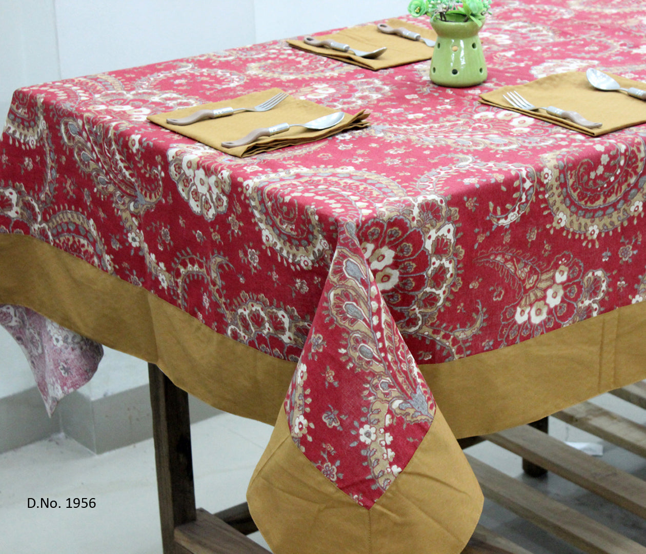 Prism Maroon Printed Cotton Paisley Table Cover(1 Pc) online in India