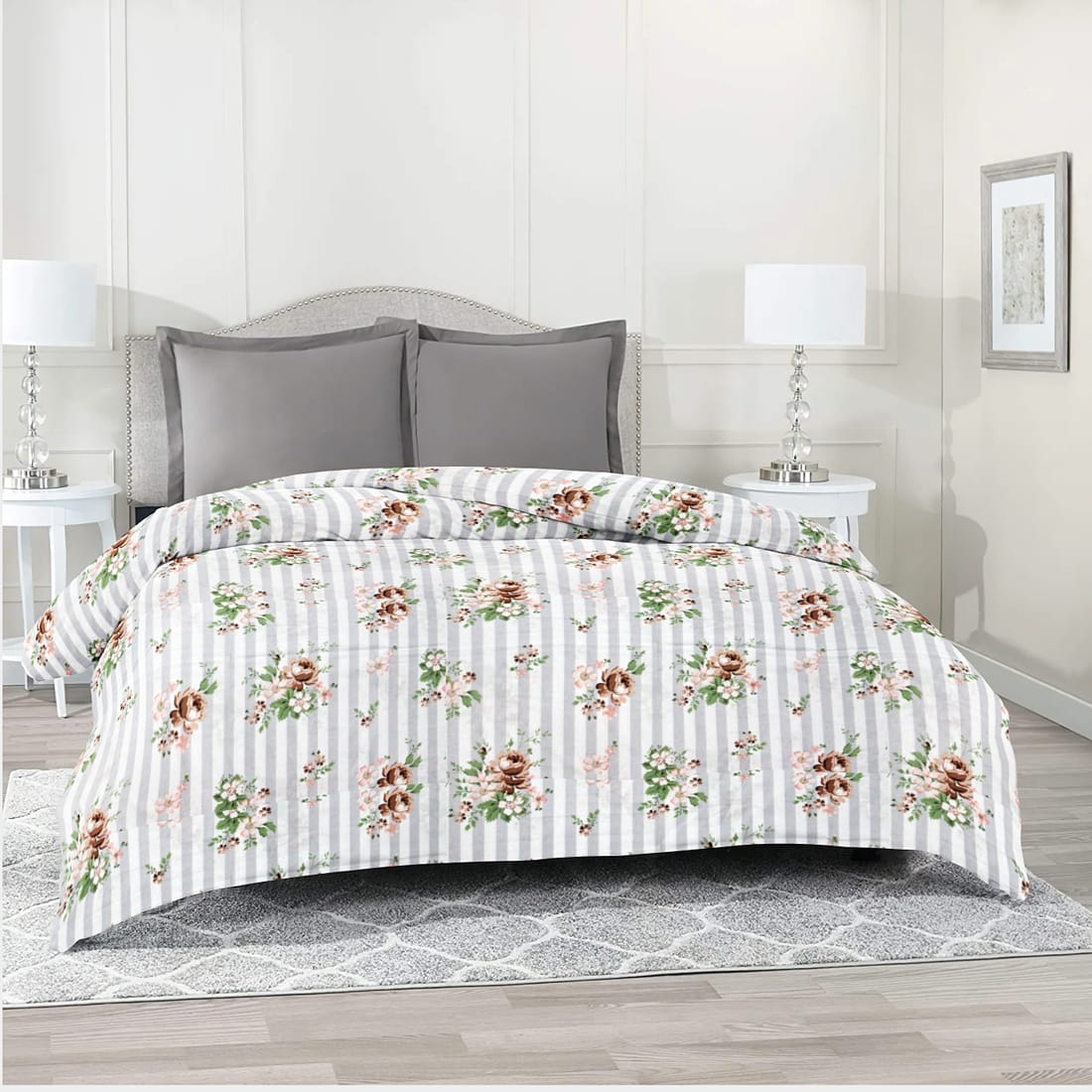 Comfy 250 TC Brown Floral Print Cotton Duvet Cover online in India