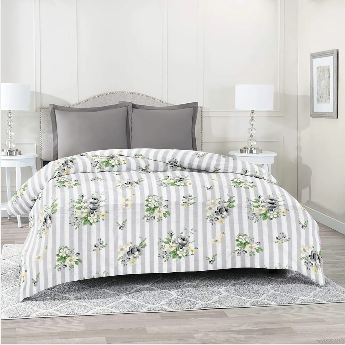 Comfy 250 TC Grey Floral Print Cotton Duvet Cover online in India