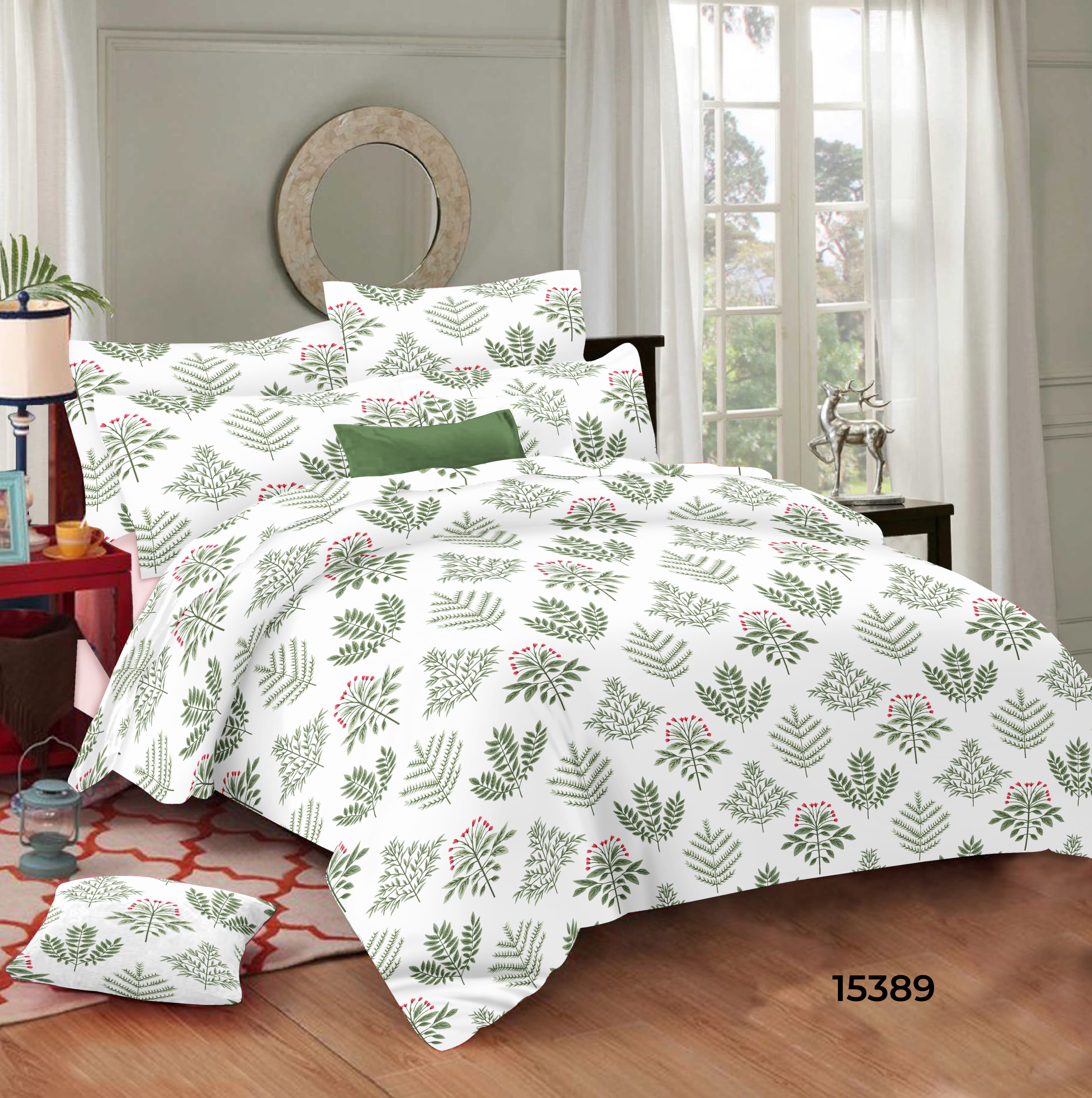 Printed Leaf  Cotton 250 TC Duvet Cover - Green