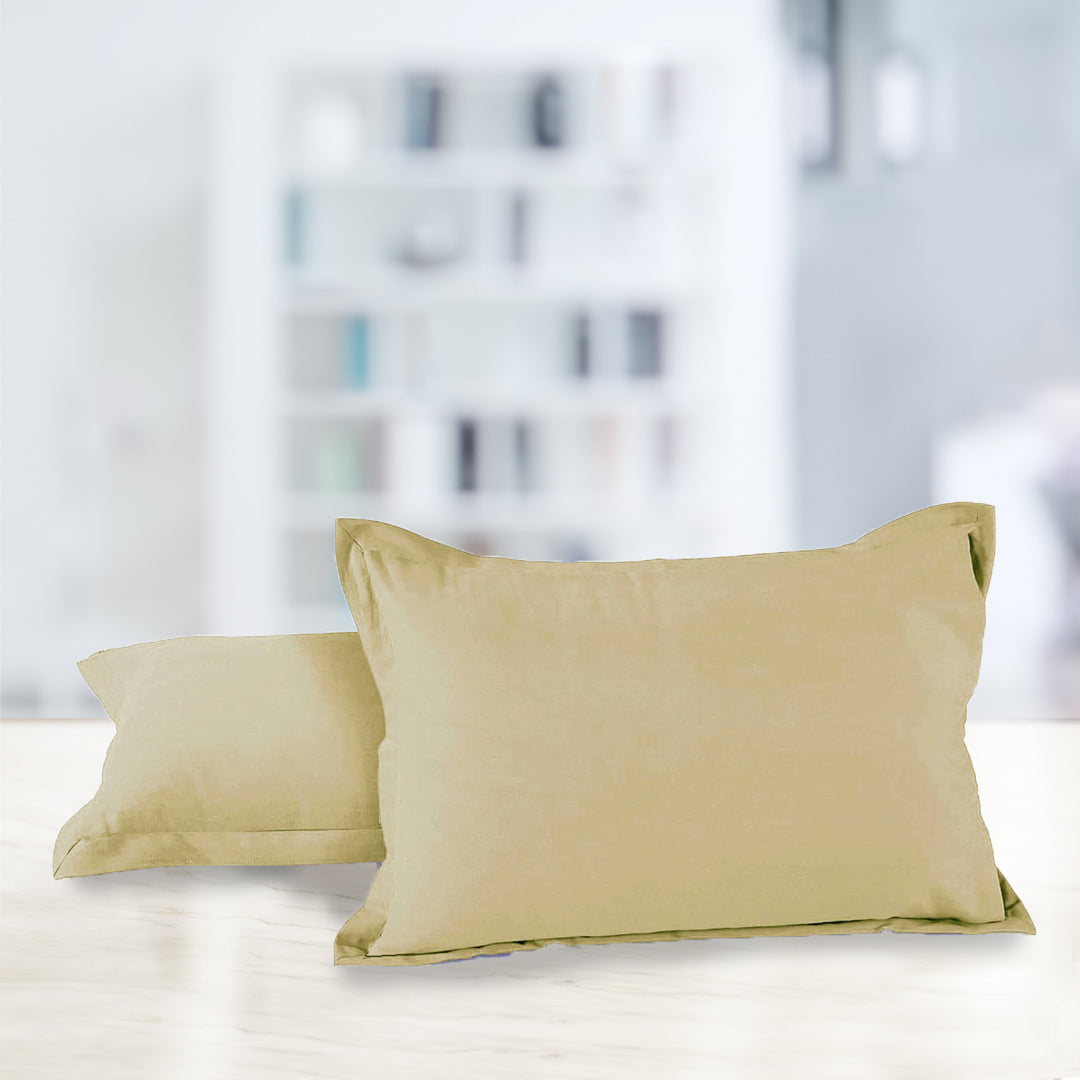 Soft 210 TC Plain Cotton Pillow Cover Set In Khaki Online In India(2 Pcs)