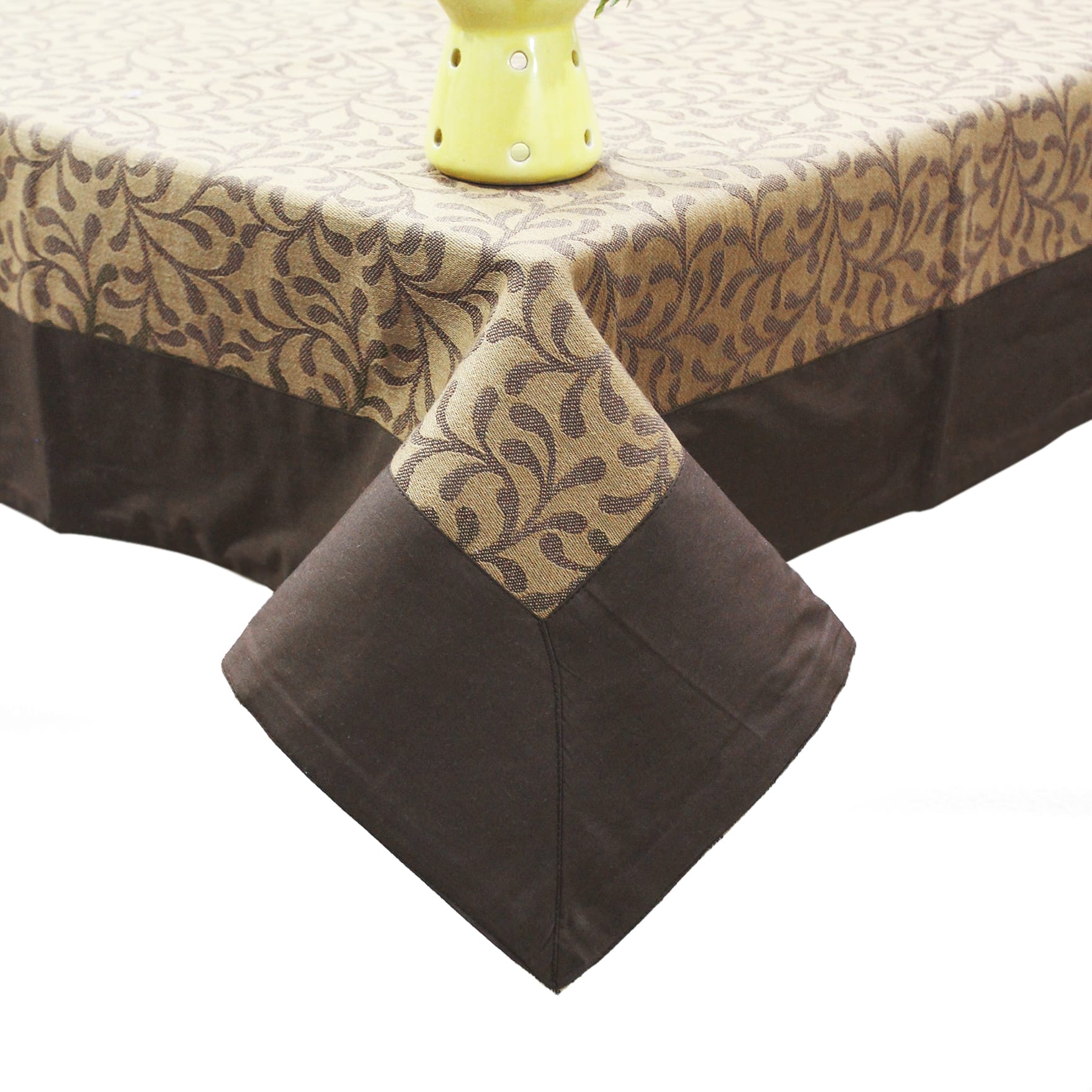 Alpha Brown Woven Cotton Floral Table Cover(1 Pc) online in India