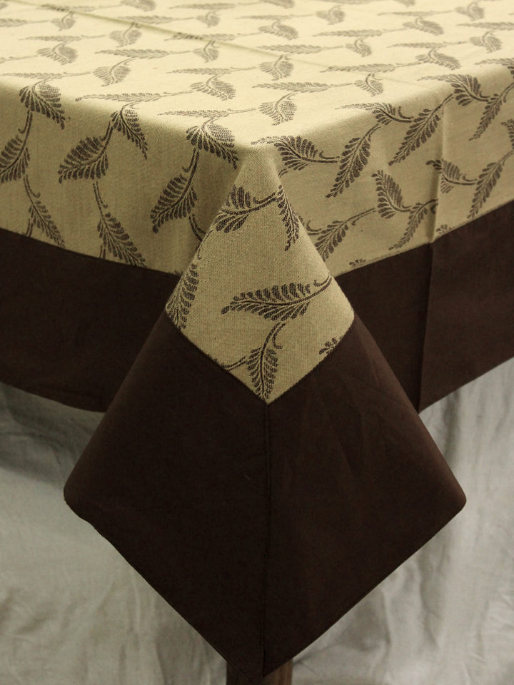 Alpha Camel Brown Woven Cotton Floral Table Cover(1 Pc) online in India