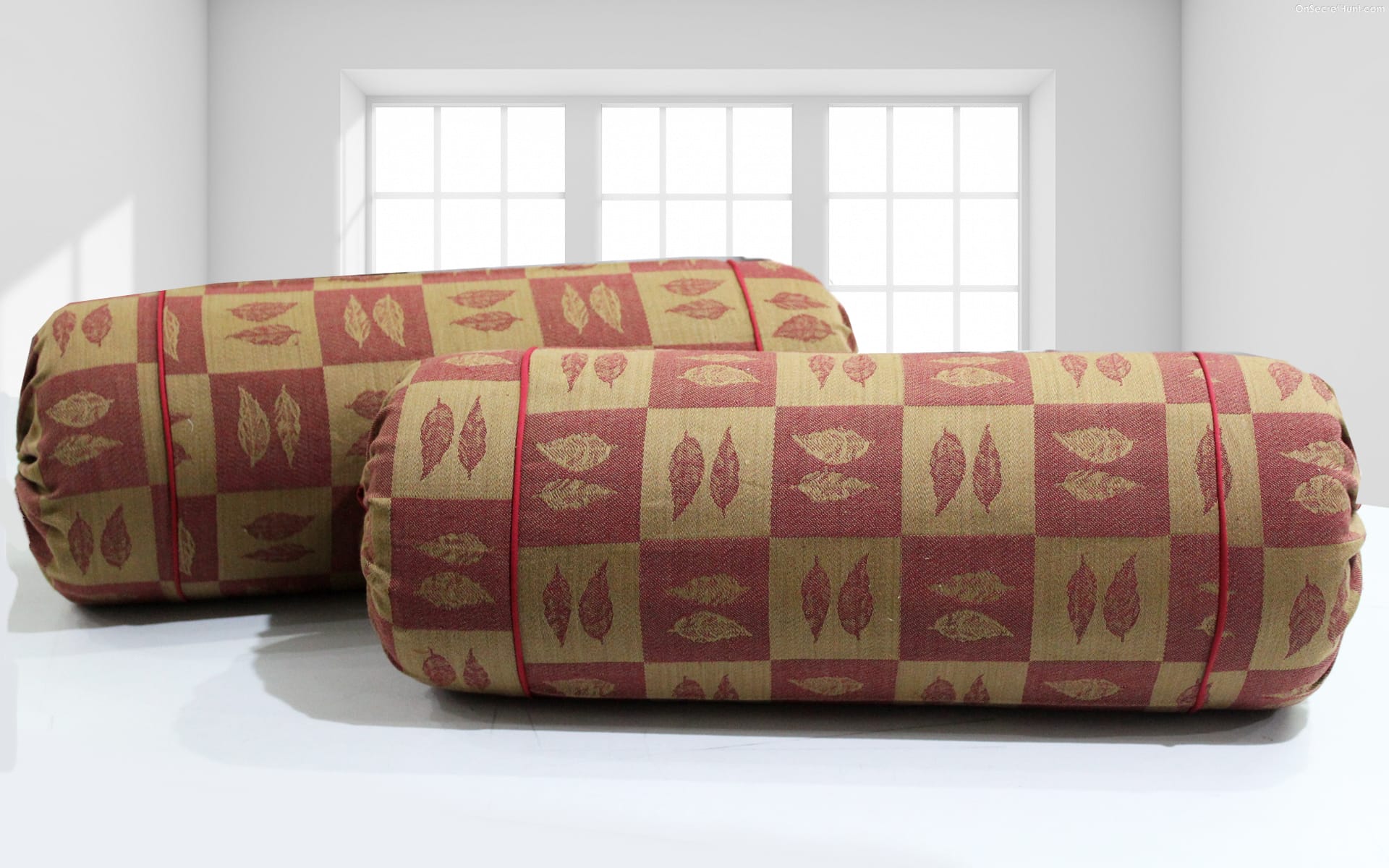 ALPHA Woven Cotton Floral 2 Pcs Bolster Cover set - Maroon & Brown