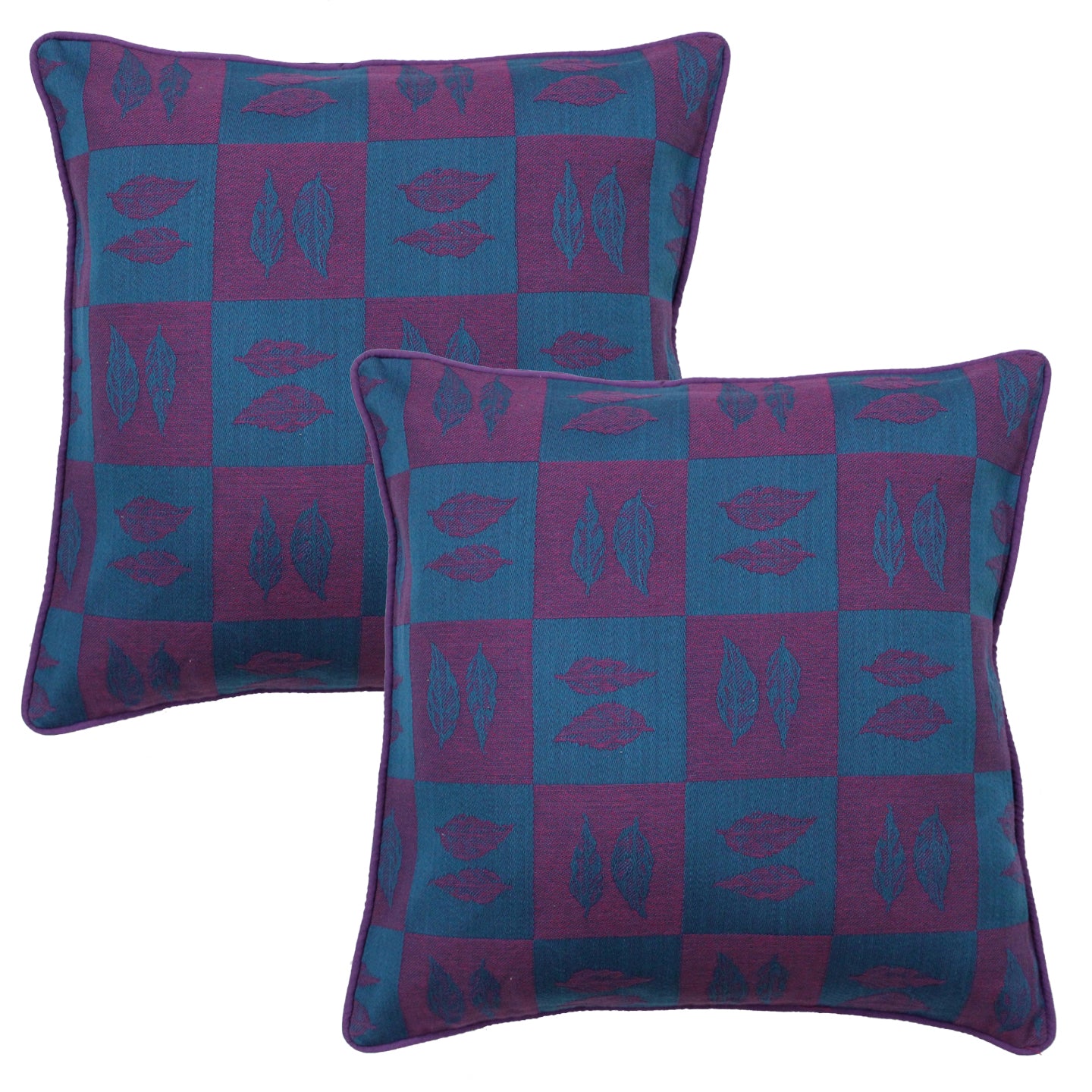 Soft Woven floral Cotton Cushion Cover Set in Purple online (2Pcs)