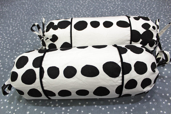 MELANGE 100% Cotton Baby Bolster Cover (with Bolster Insert), Black & White