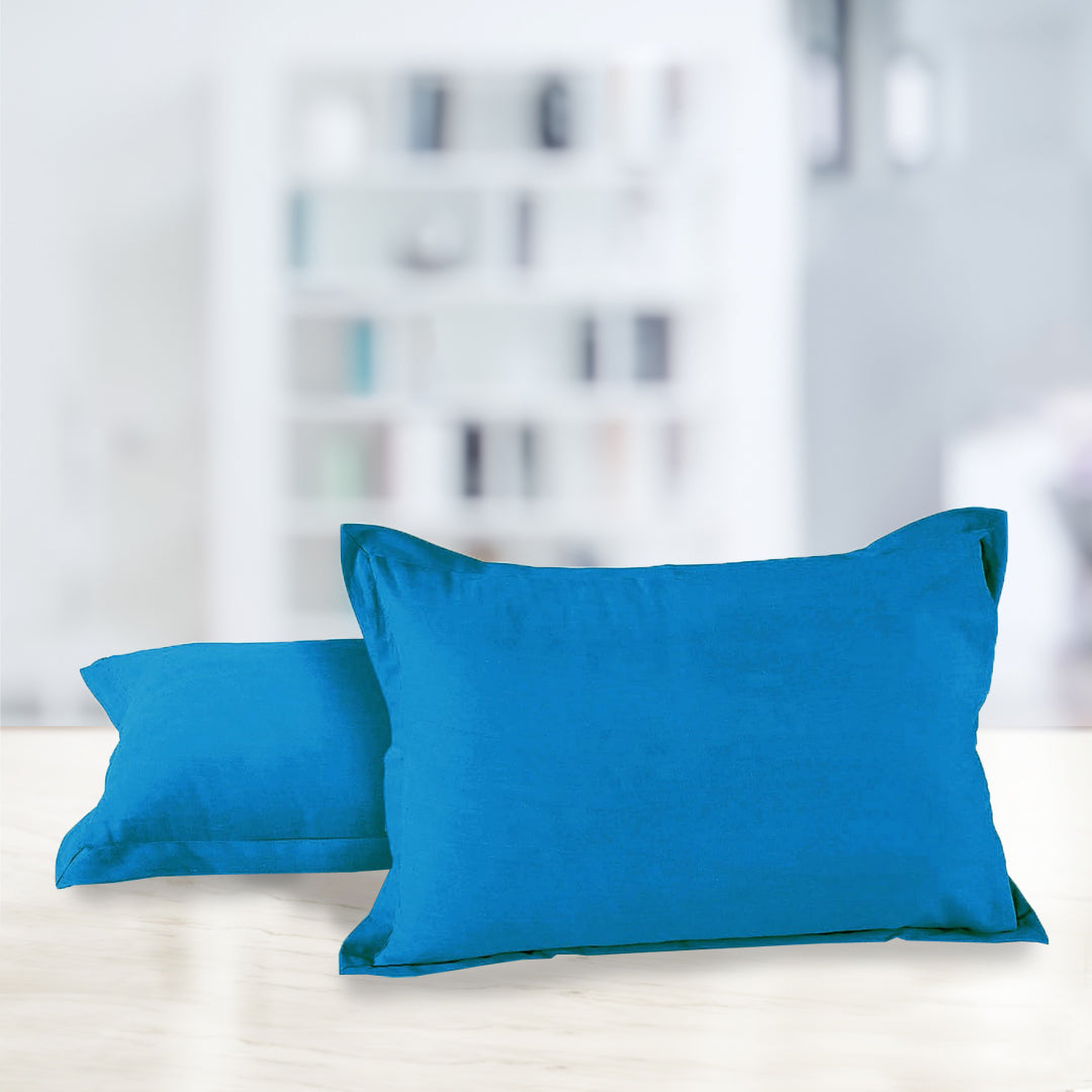 Soft 210 TC Plain Cotton Pillow Cover Set In Blue Online In India(2 Pcs)