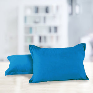 Soft 210 TC Plain Cotton Pillow Cover Set In Blue Online In India(2 Pcs)
