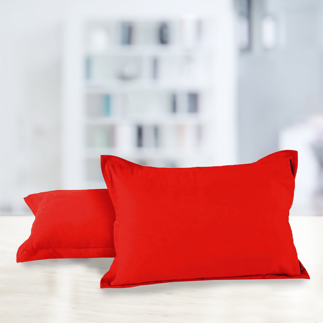 Soft 210 TC Plain Cotton Pillow Cover Set In Red Online In India(2 Pcs)
