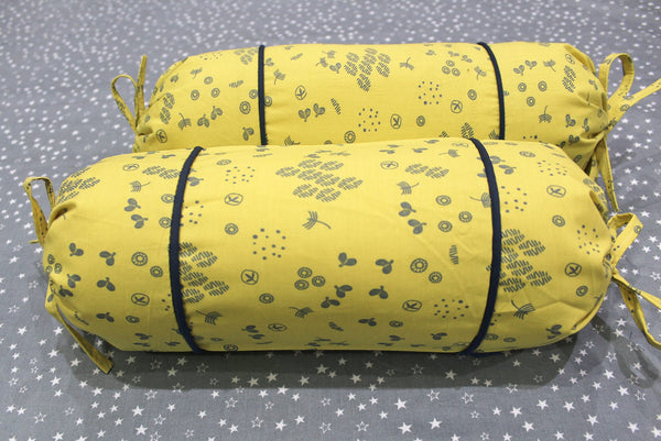 MELANGE 100% Cotton Baby Bolster Cover (with Bolster Insert), Yellow