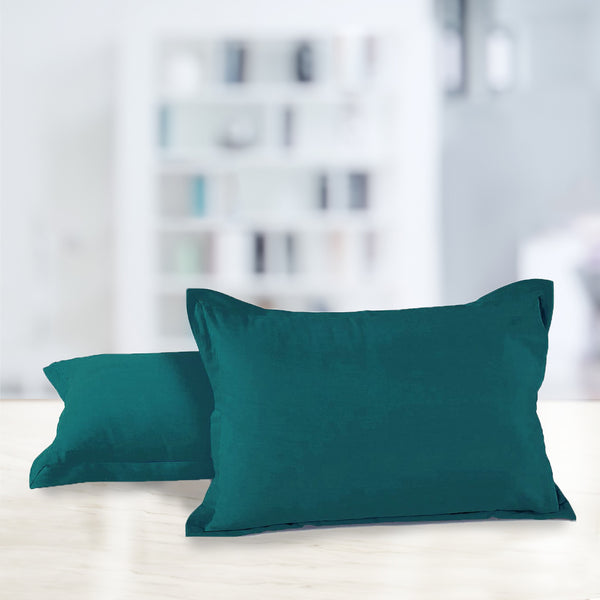Soft 210 TC Plain Cotton Pillow Cover Set In Peacock  Blue Online In India(2 Pcs)