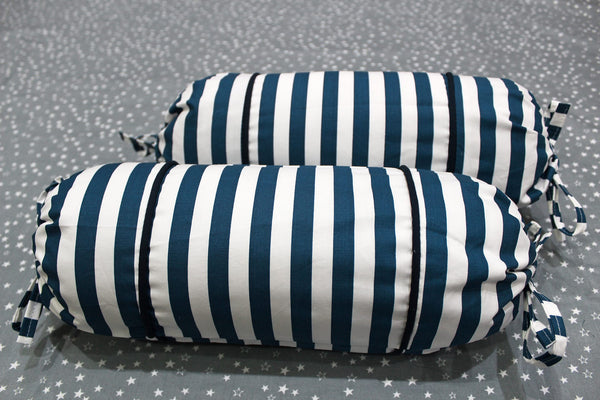 MELANGE 100% Cotton Baby Bolster Cover (with Bolster Insert), Blue