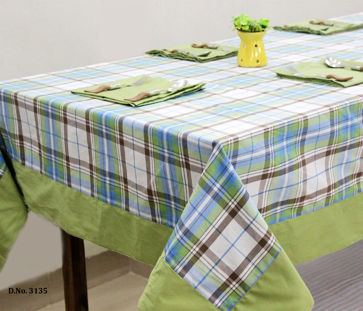 ALPHA Woven Cotton Check 1 Pc Table Cover - Green
