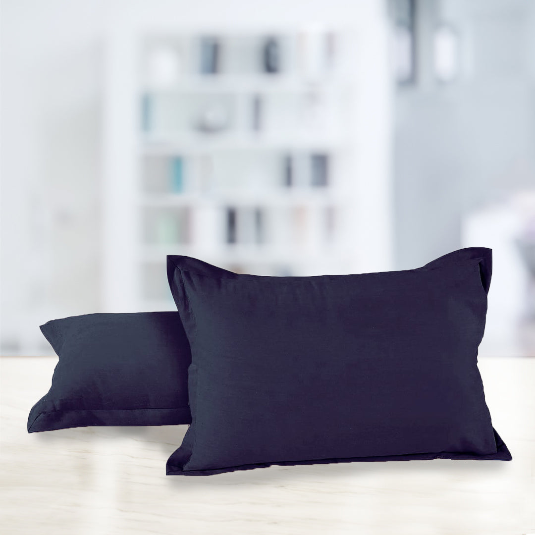 Soft 210 TC Plain Cotton Pillow Cover Set In Navy Blue Online In India(2 Pcs)