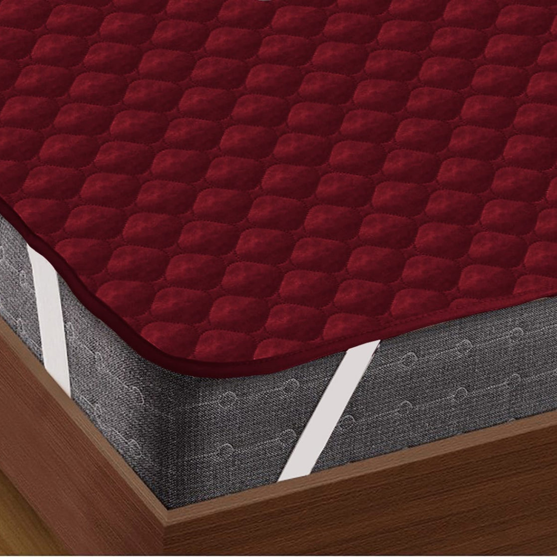 Maroon Elasticated Quilted Water Proof Mattress Protector online in India