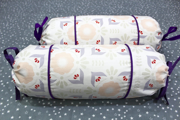 MELANGE 100% Cotton Baby Bolster Cover (with Bolster Insert), Purple