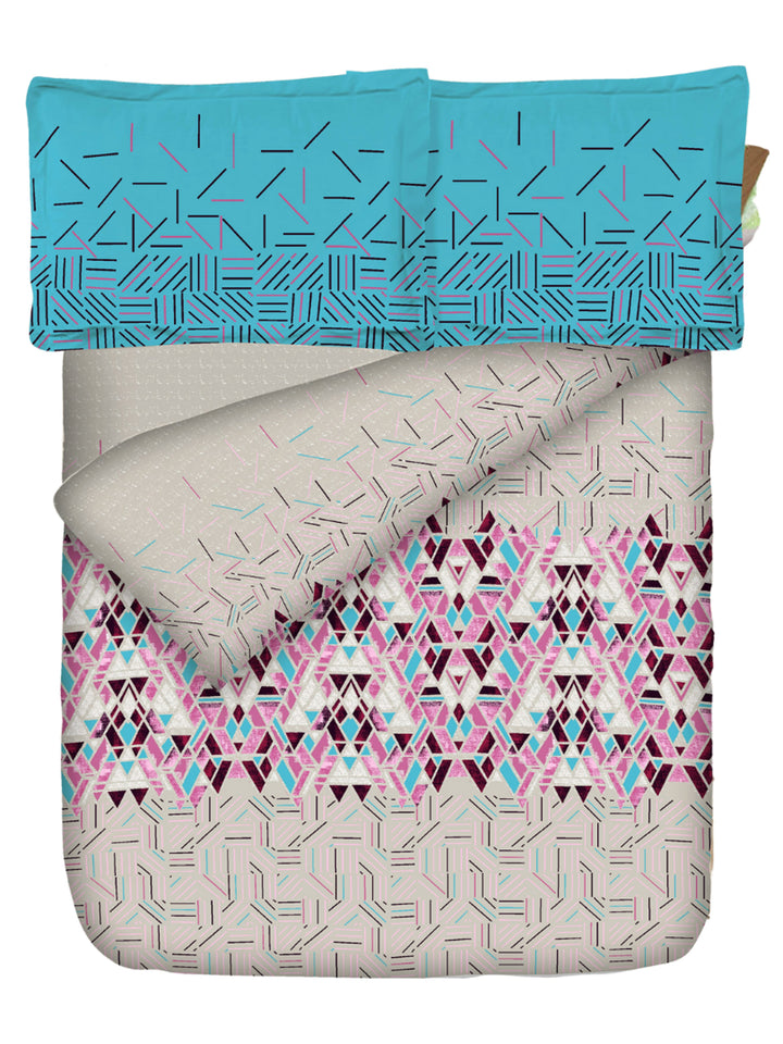 Soft Geometrical Print 250 TC Fitted Bedsheet In Magenta At Best Prices