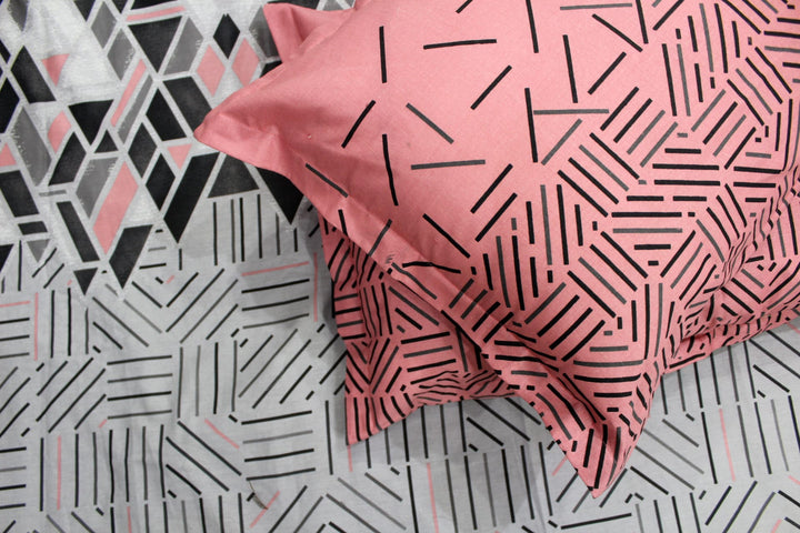 Soft Geometrical Print 250 TC Fitted Bedsheet In Grey At Best Prices