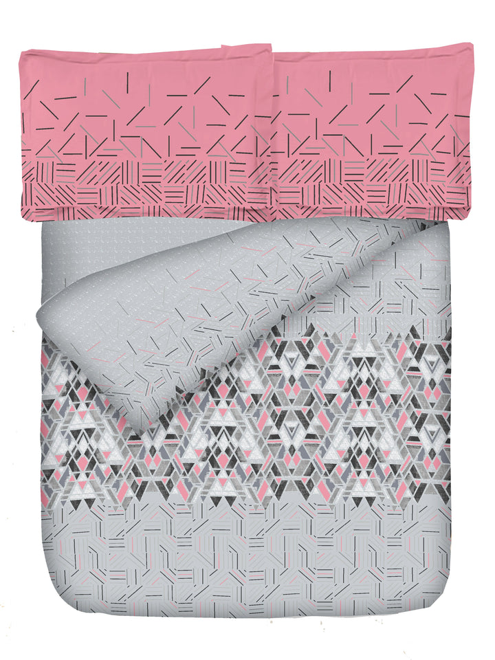 Soft Geometrical Print 250 TC Fitted Bedsheet In Grey At Best Prices
