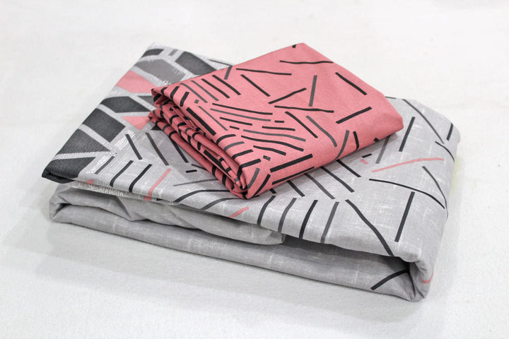 Soft Geometrical Print 250 TC Fitted Bedsheet In Grey At Best Prices