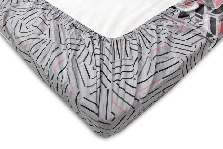 Soft Geometrical Print 250 TC Fitted Bedsheet In Grey At Best Prices
