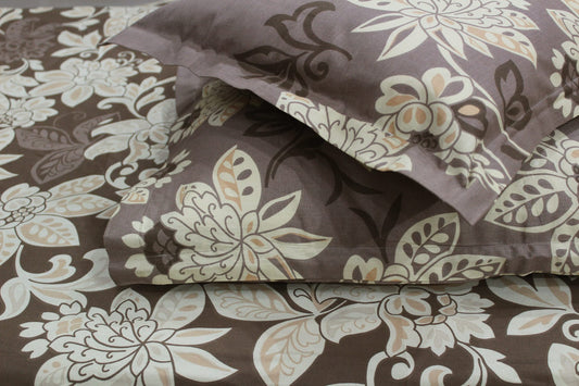 Soft Cotton Floral Print 250 TC Fitted Bedsheet In Coffee At Best Prices 
