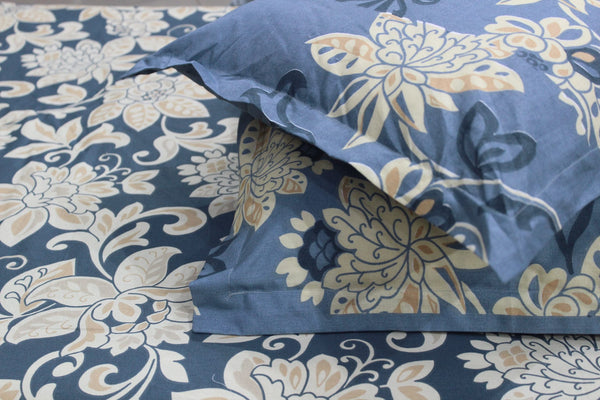Soft 250 TC Printed Floral Cotton Fitted Bedsheet in Blue online at best prices