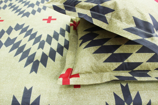 Stylish Cotton Geometrical Print 250 TC Fitted Bedsheet In Mehndi At Best Prices