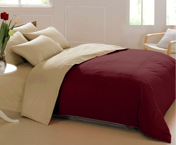 Plain 400 TC Luxurious Cotton Satin Duvet Cover in Burgundy and Beige online in India