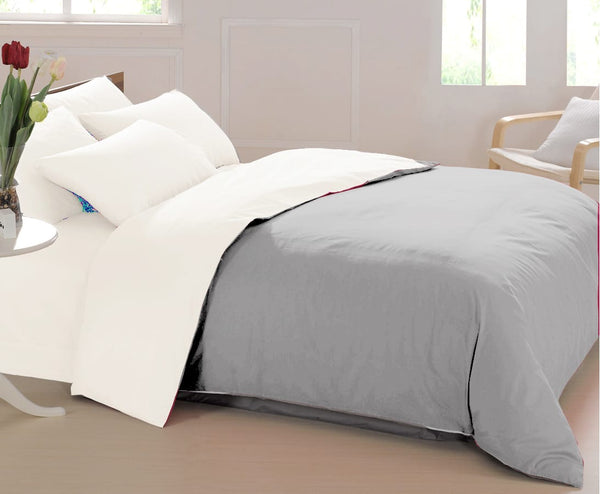 Plain 400 TC Luxurious Cotton Satin Duvet Cover in Silver and white online in India 