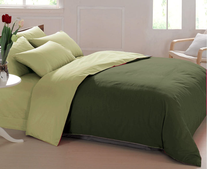 Soft Plain 210 Mercerised Cotton Duvet Cover In Olive Green & Pista Online At Best Prices