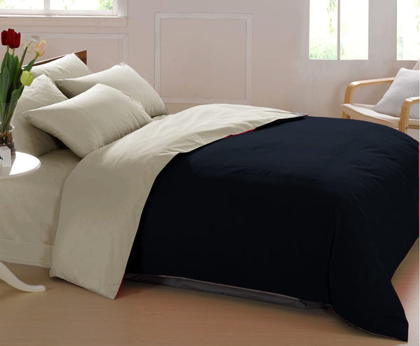 Soft Plain 400 TC Luxurious Cotton Duvet Cover In Black & Khaki Online At Best Prices
