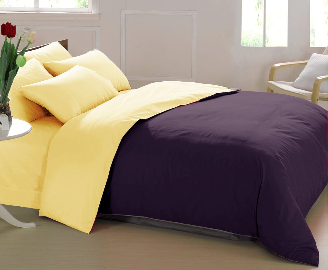 Soft Plain 400 TC Luxurious Cotton Duvet Cover In Gold & Purple Online At Best Prices