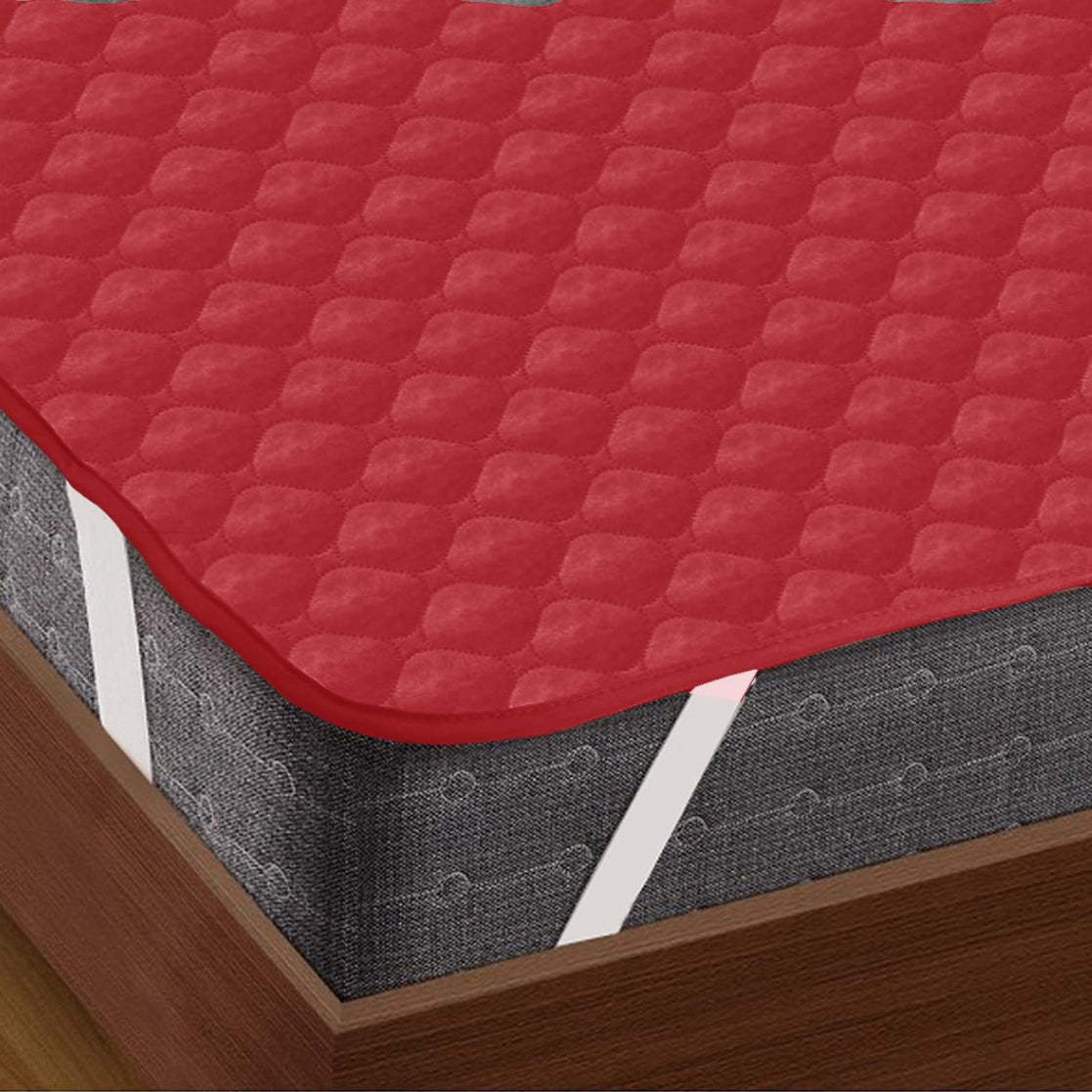 Red Elasticated Quilted Water Proof Mattress Protector online in India
