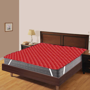 Red Elasticated Quilted Water Proof Mattress Protector online in India