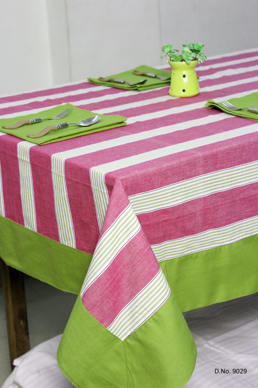 ALPHA Woven Cotton Stripes 1 Pc Table Cover - Pink